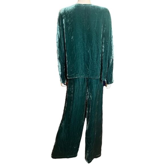 Eileen Fisher Top Pants M/L Green Velvet Set Lagenlook Viscose Silk Medium Large - Picture 3 of 5